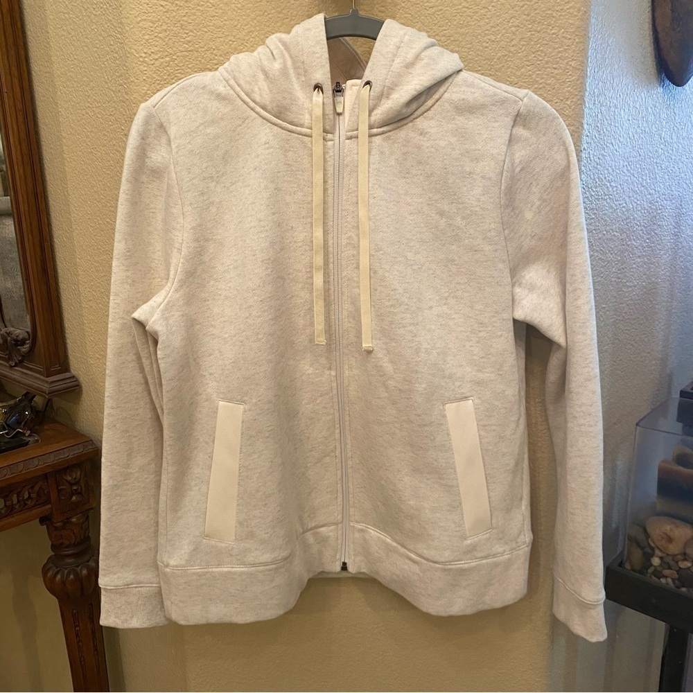 NWT~T by TALBOTS Women Ivory Fleece Lined Zipped Hoodie Jacket Size M Petite